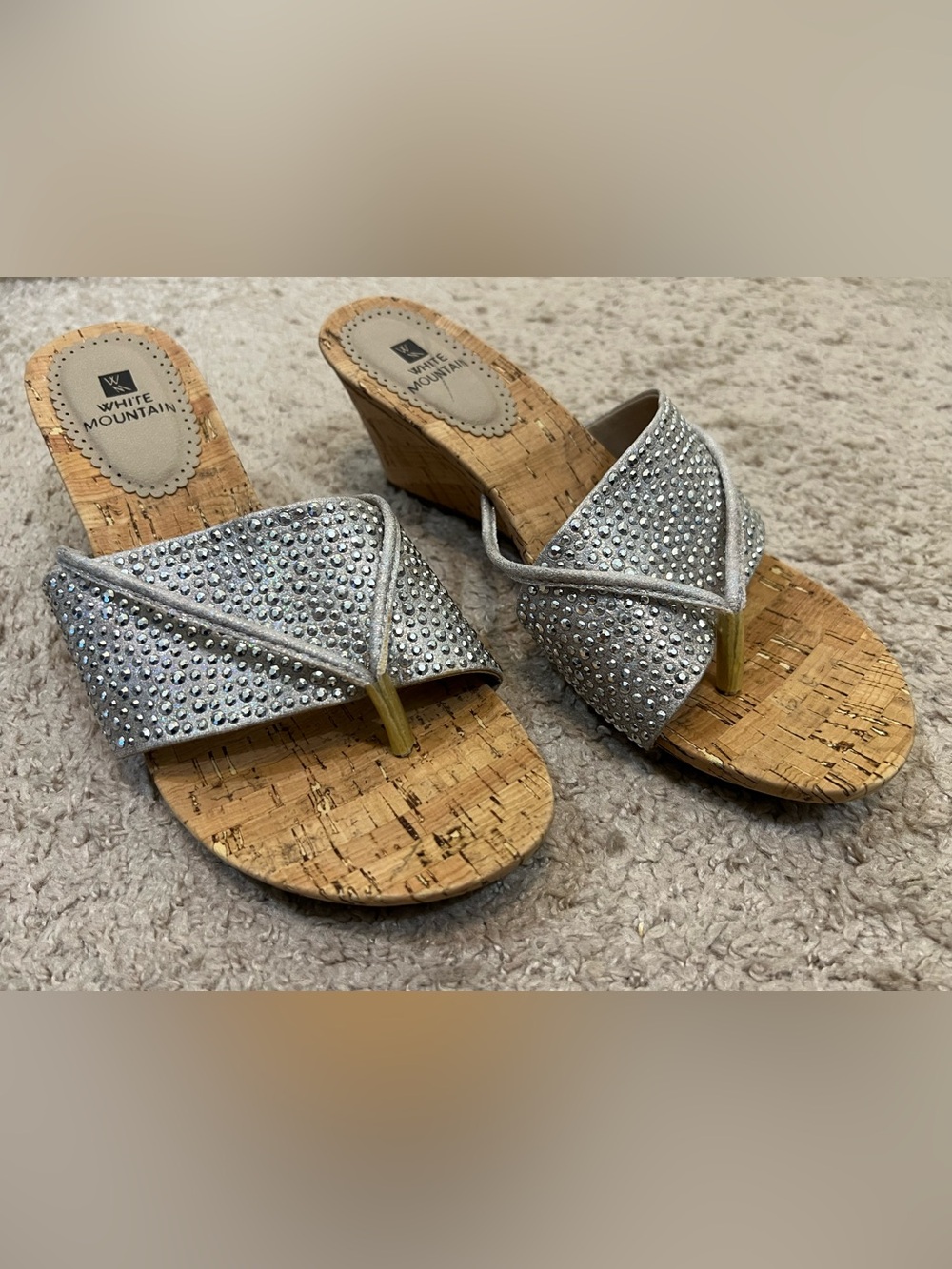 White Mountain Women’s Rhinestone Cork Wedge Sandals Size 8.5